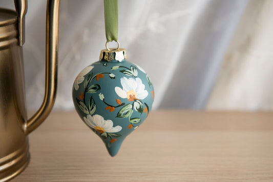 Hand Painted Ornament - Blue Floral