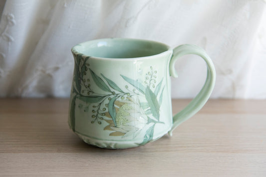 Floral Coffee Mug- Celedon