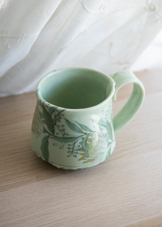 Floral Coffee Mug- Celedon