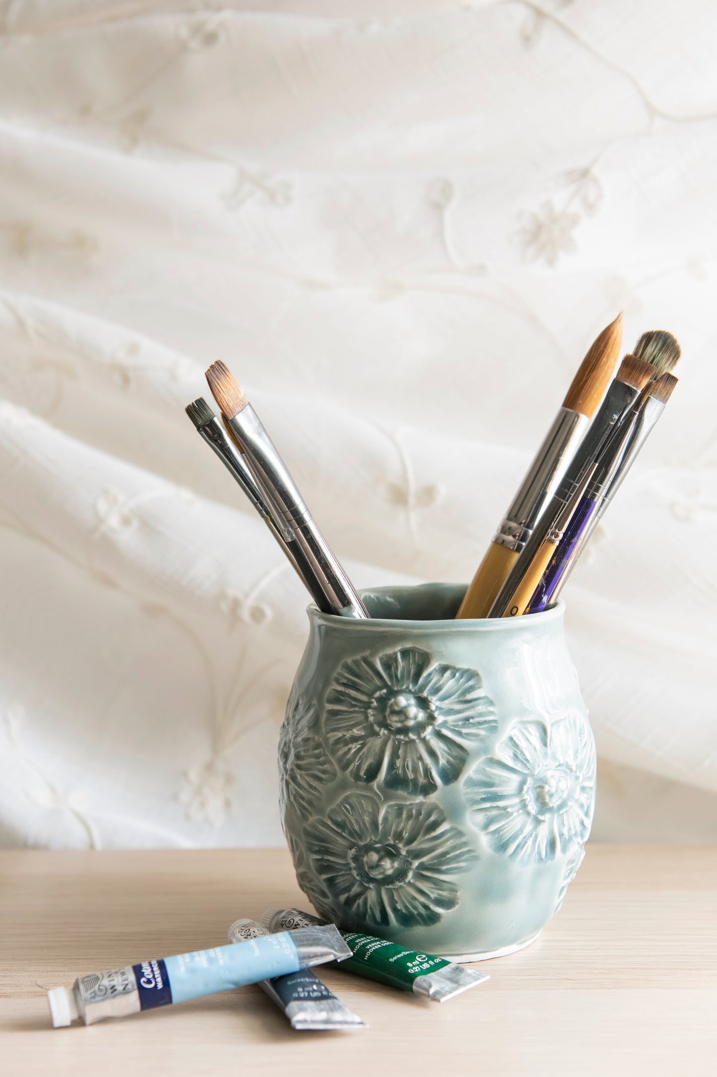 Hand Stamped Porcelain Vessel - Blue Gray