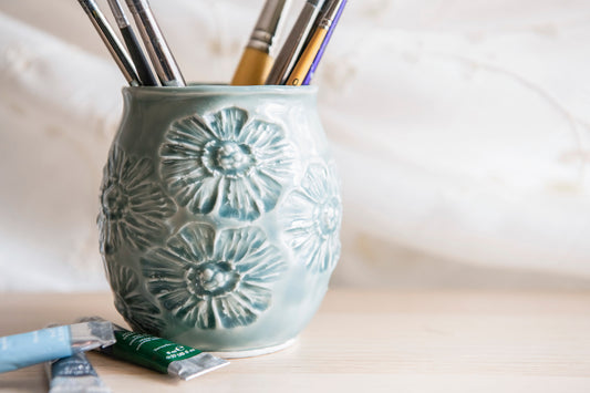 Hand Stamped Porcelain Vessel - Blue Gray