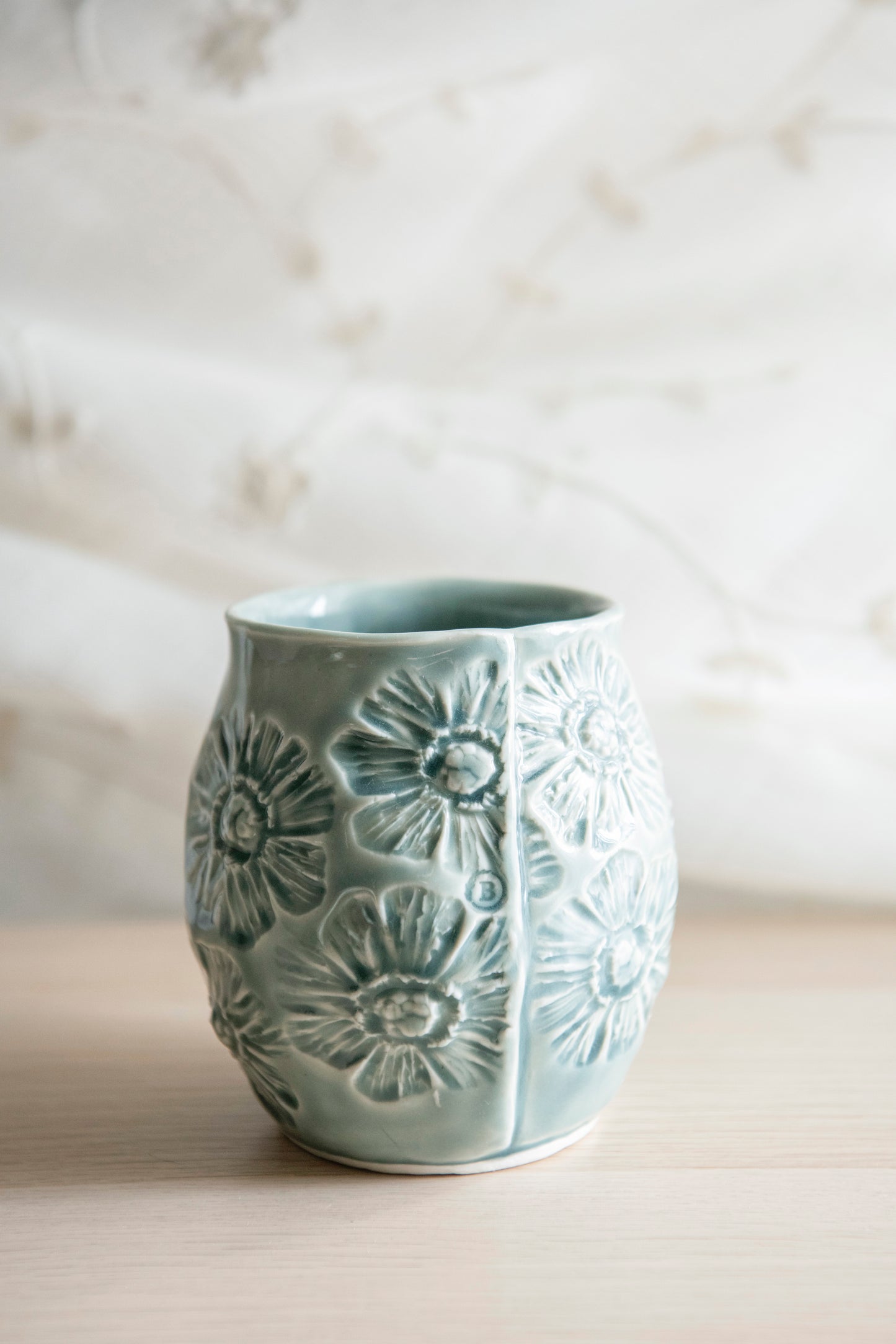 Hand Stamped Porcelain Vessel - Blue Gray