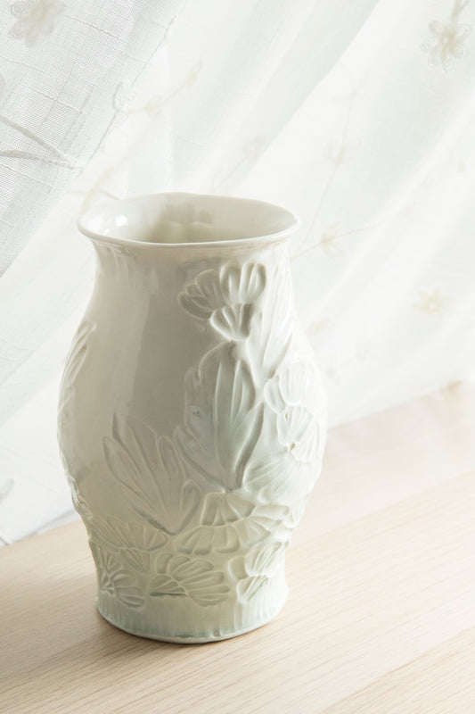Hand Stamped Porcelain Vase - Ivory