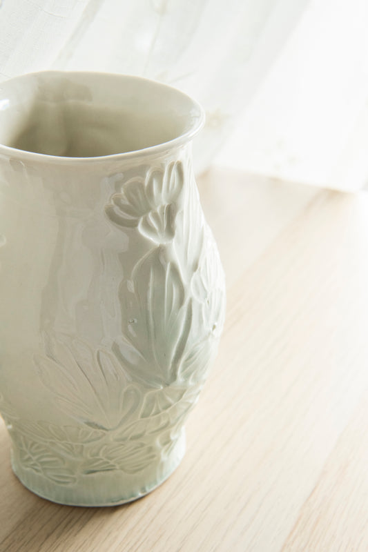 Hand Stamped Porcelain Vase - Ivory
