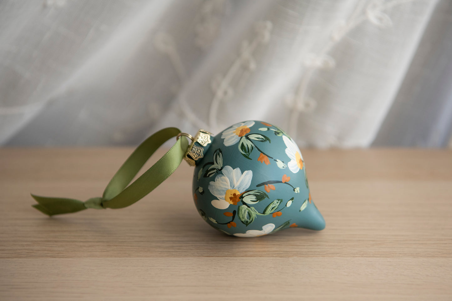 Hand Painted Ornament - Blue Floral