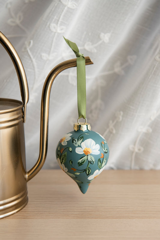 Hand Painted Ornament - Blue Floral