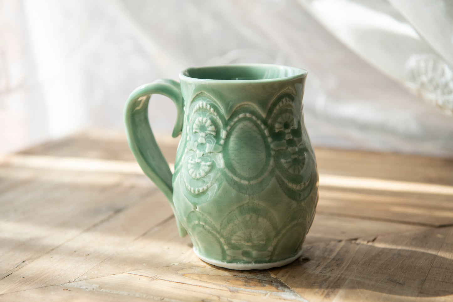 Lace Series Porcelain Mug - Light Green Celadon