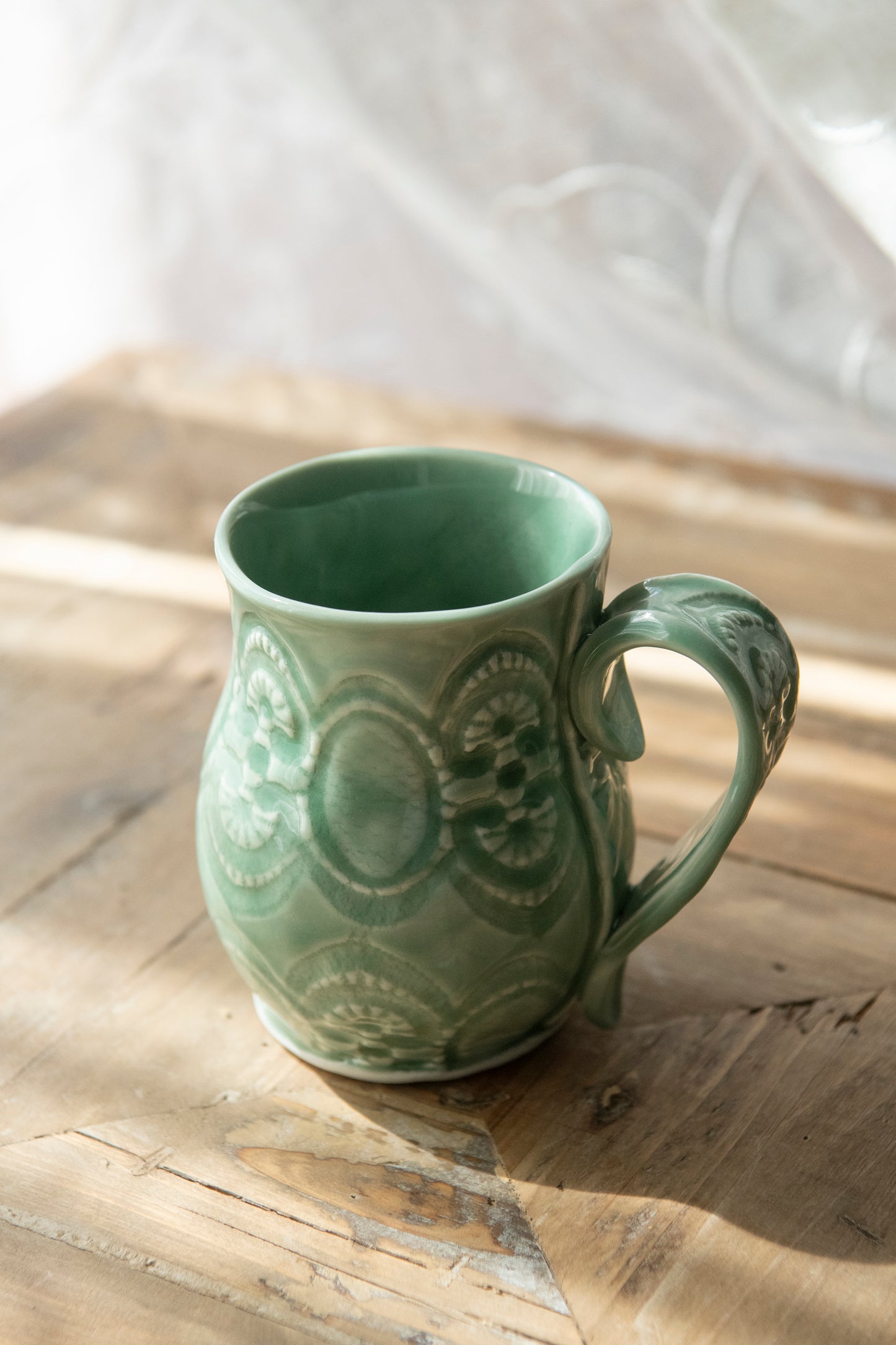 Lace Series Porcelain Mug - Light Green Celadon