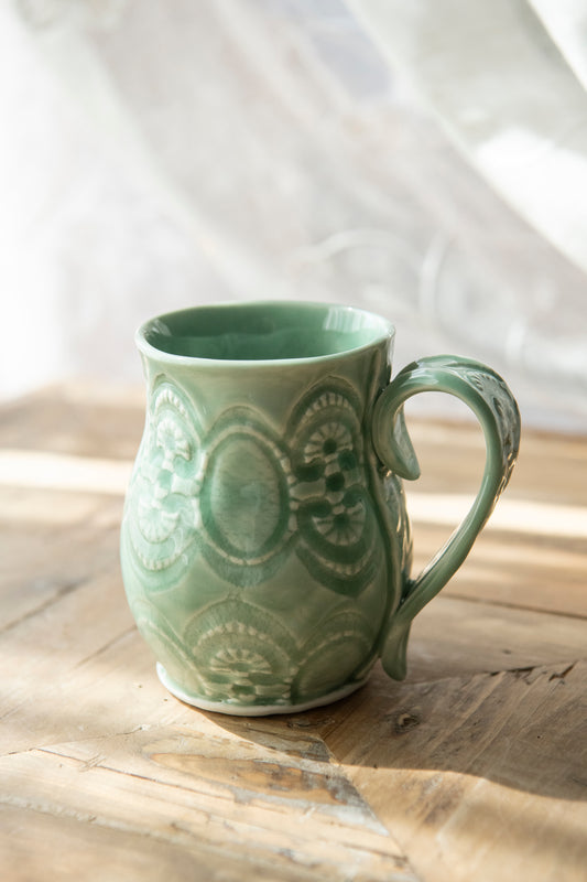 Lace Series Porcelain Mug - Light Green Celadon